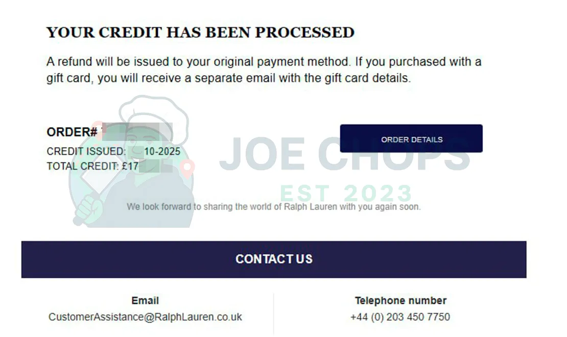 Ralph Lauren Order Success